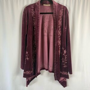 LA BELLUM HILLARY SCOTT Women's S Embroidered pink Velvet Open
Cardigan